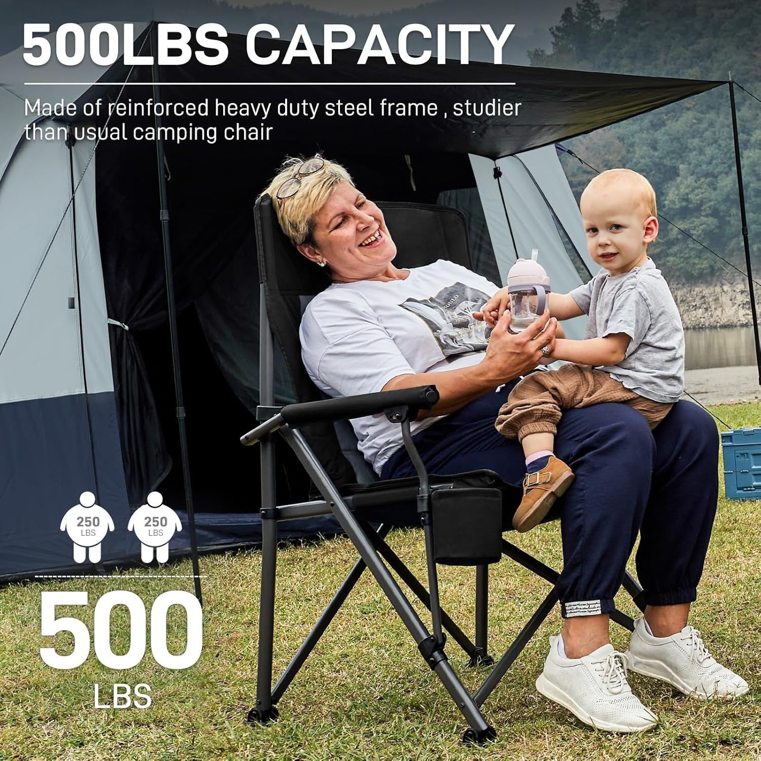 Heavy Duty Folding Camping Chair 230kg XL Outdoor Portable Seat Black