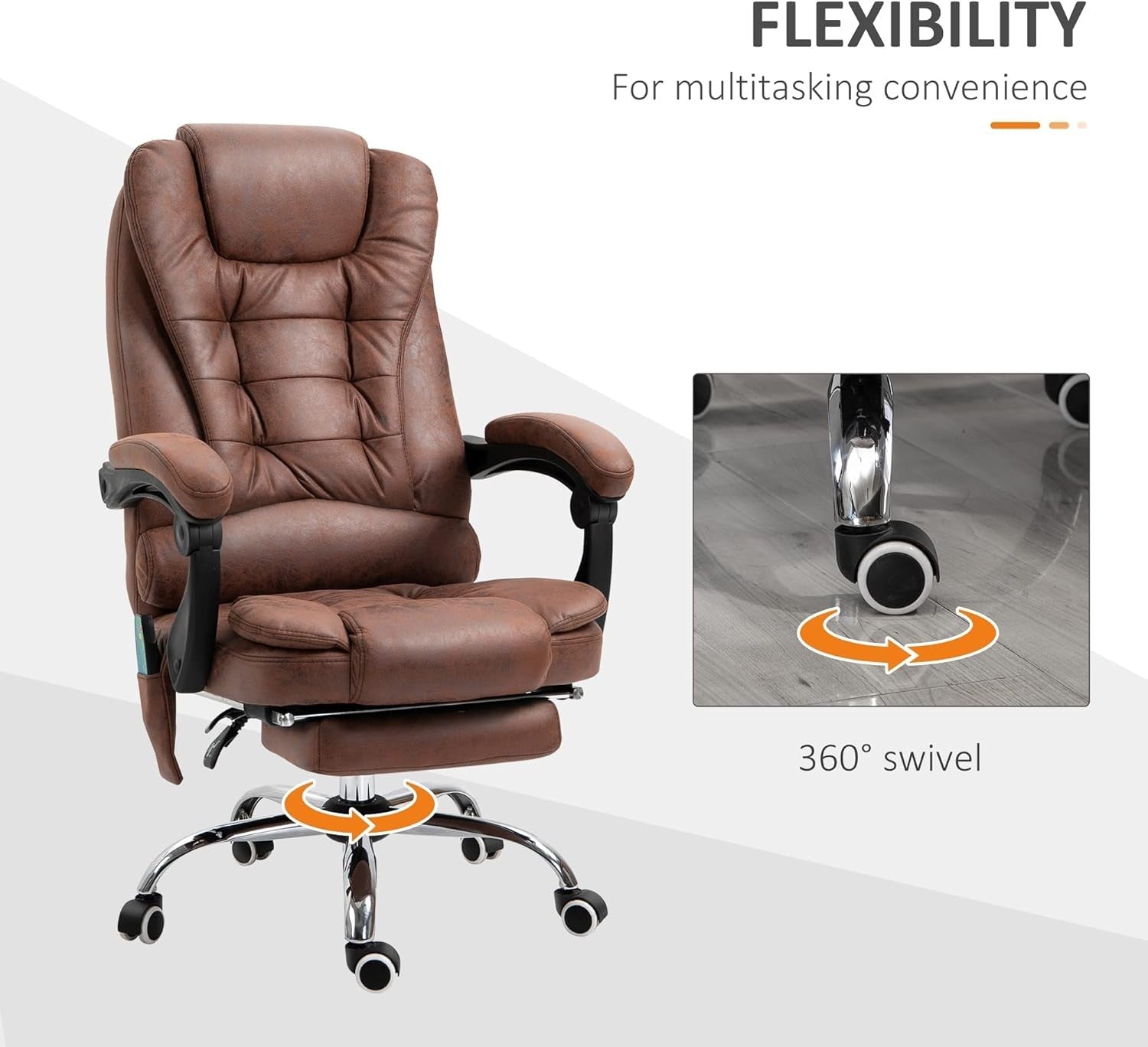 Heated Electric Massage Recliner Office Chair Brown Vibration Footrest High Back