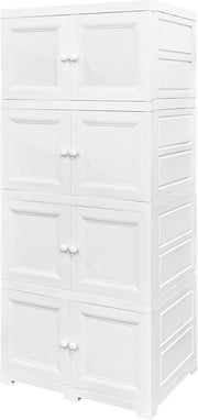 4 Tier White Plastic Storage Cabinet Cupboard Freestanding Shelving Unit