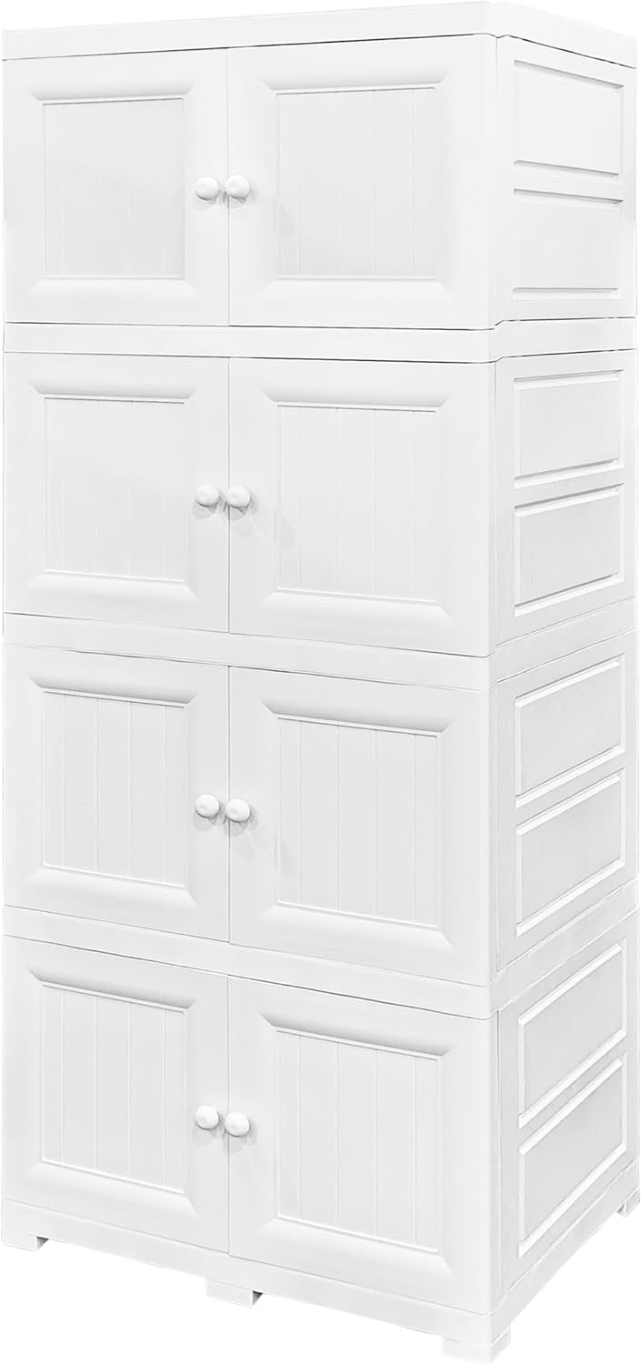 4 Tier White Plastic Storage Cabinet Cupboard Freestanding Shelving Unit