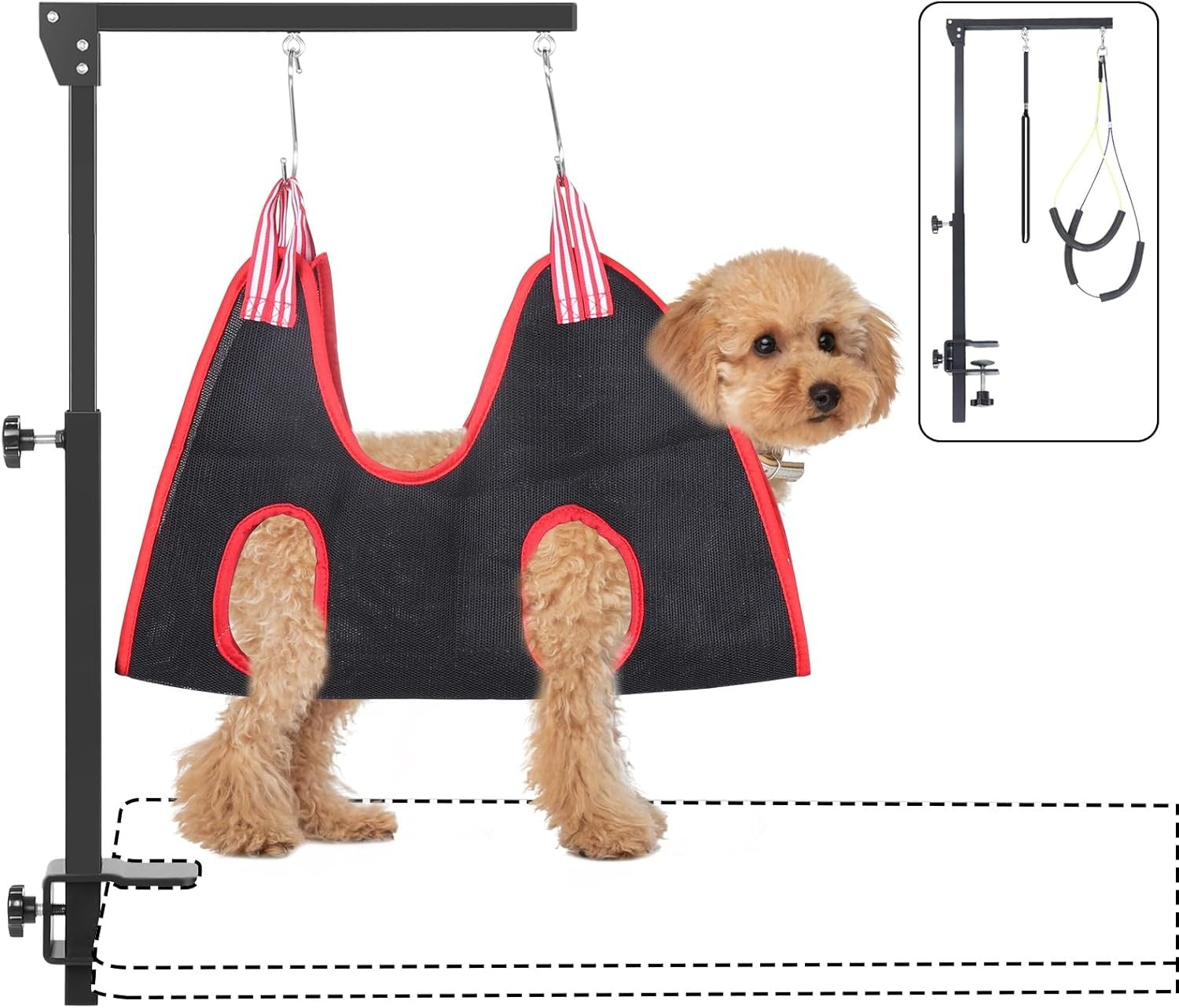 Dog Grooming Arm Clamp w Hammock Harness No Sit Adjustable Table