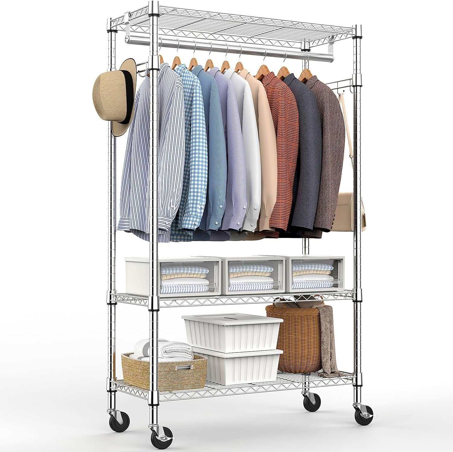 Heavy Duty Chrome Garment Rack with Wheels – 3 Tier, 189cm