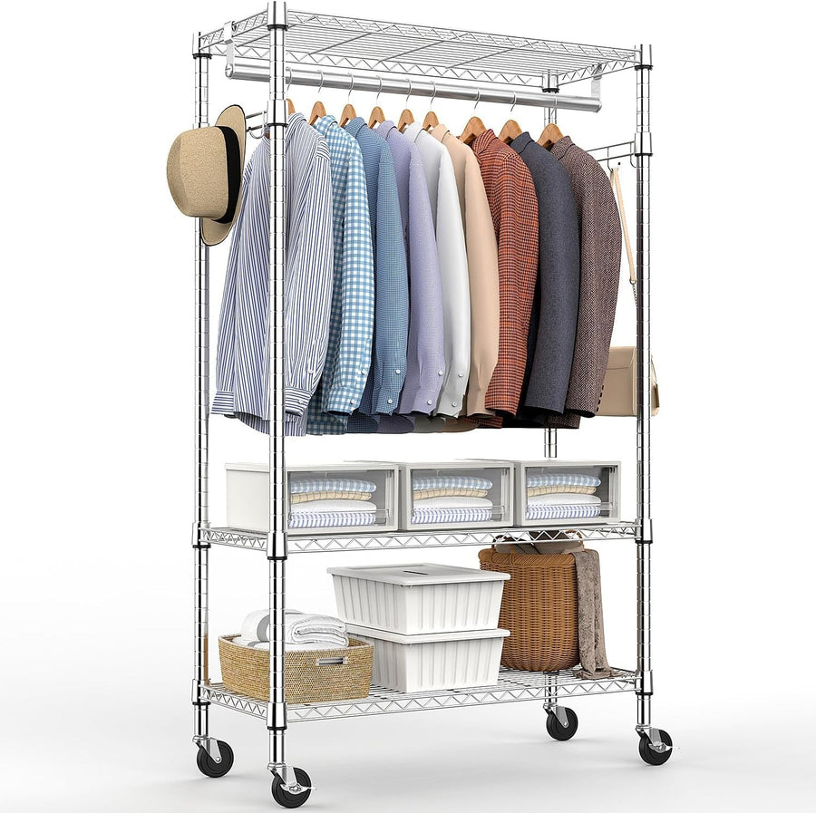 Heavy Duty Chrome Garment Rack with Wheels – 3 Tier, 189cm