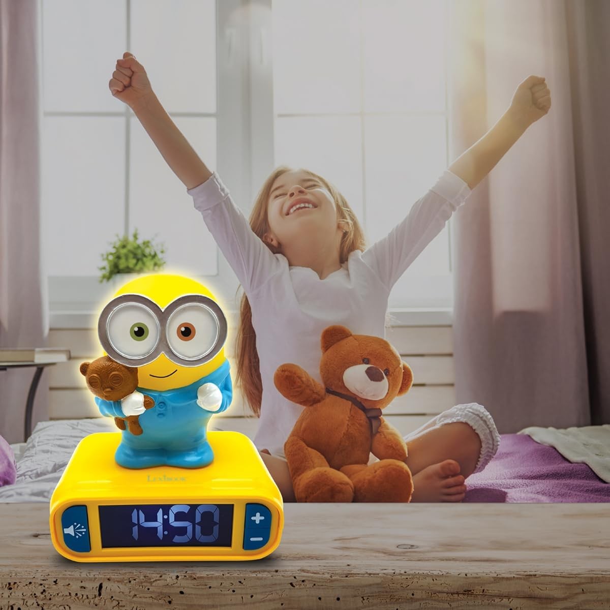 Kids Cartoon Alarm Night Light LED Display Snooze Sounds Bedroom