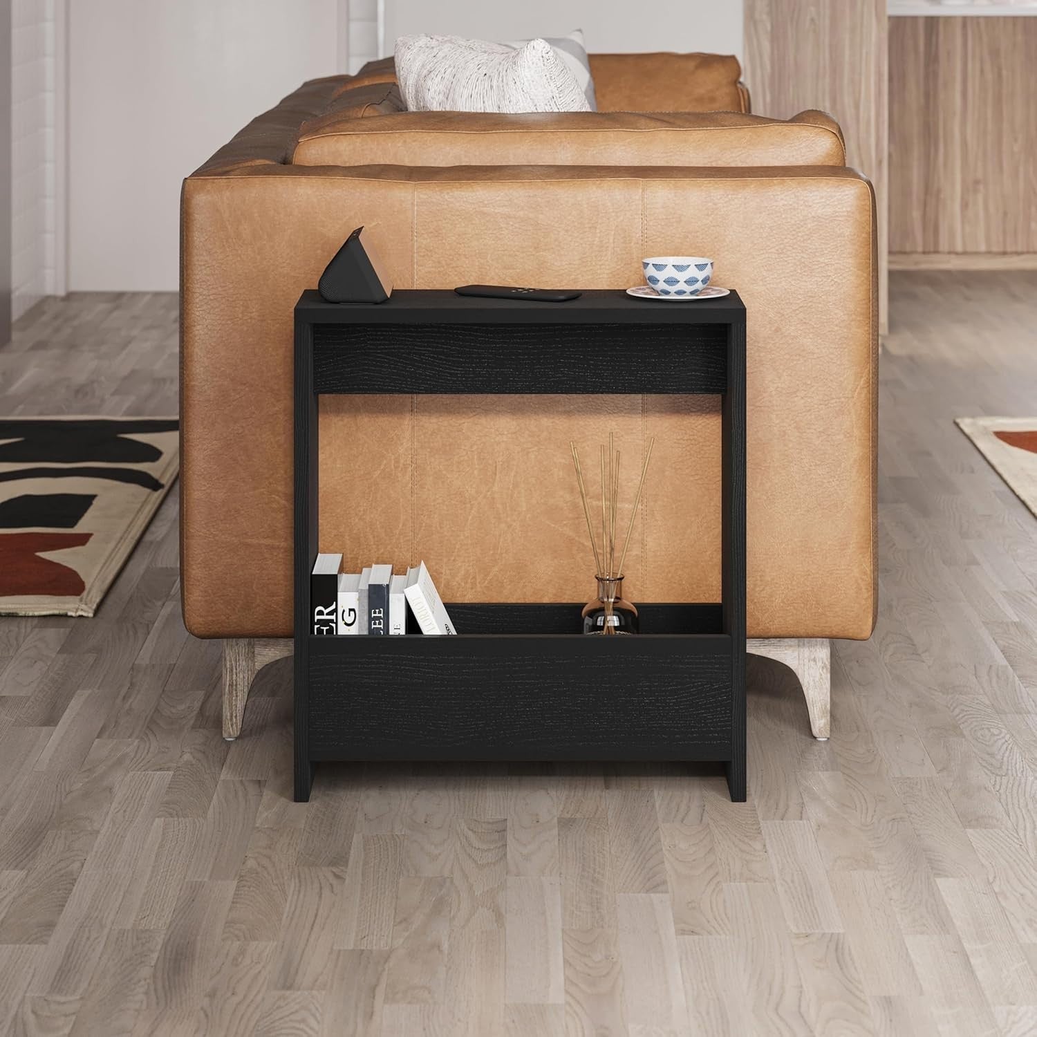 2-Tier Side Table with Storage & Magazine Rack, 55x20x60cm