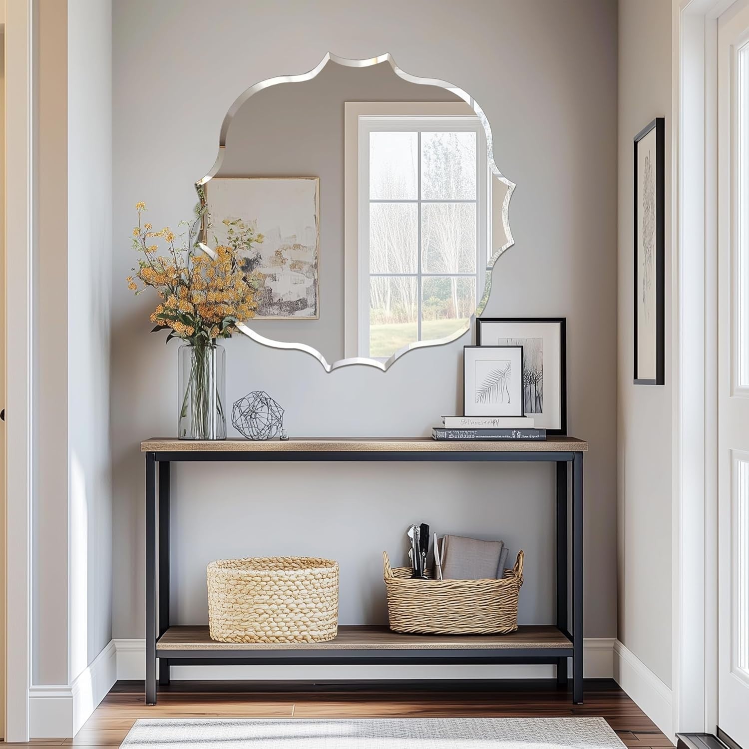 Irregular Wall Mirror Frameless 60x60cm Beveled Glass for Bathroom Hall