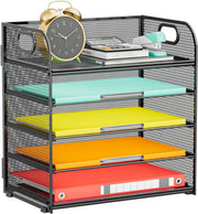 5-Tier Metal Desk Organizer | Letter/A4 File Tray Holder | Black Mesh