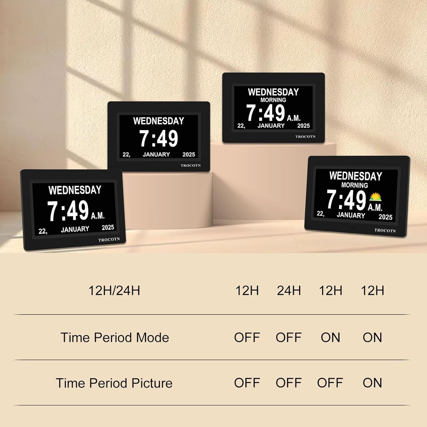 7” Dementia Digital Clock Large Day Date Display Auto Dimming Elderly