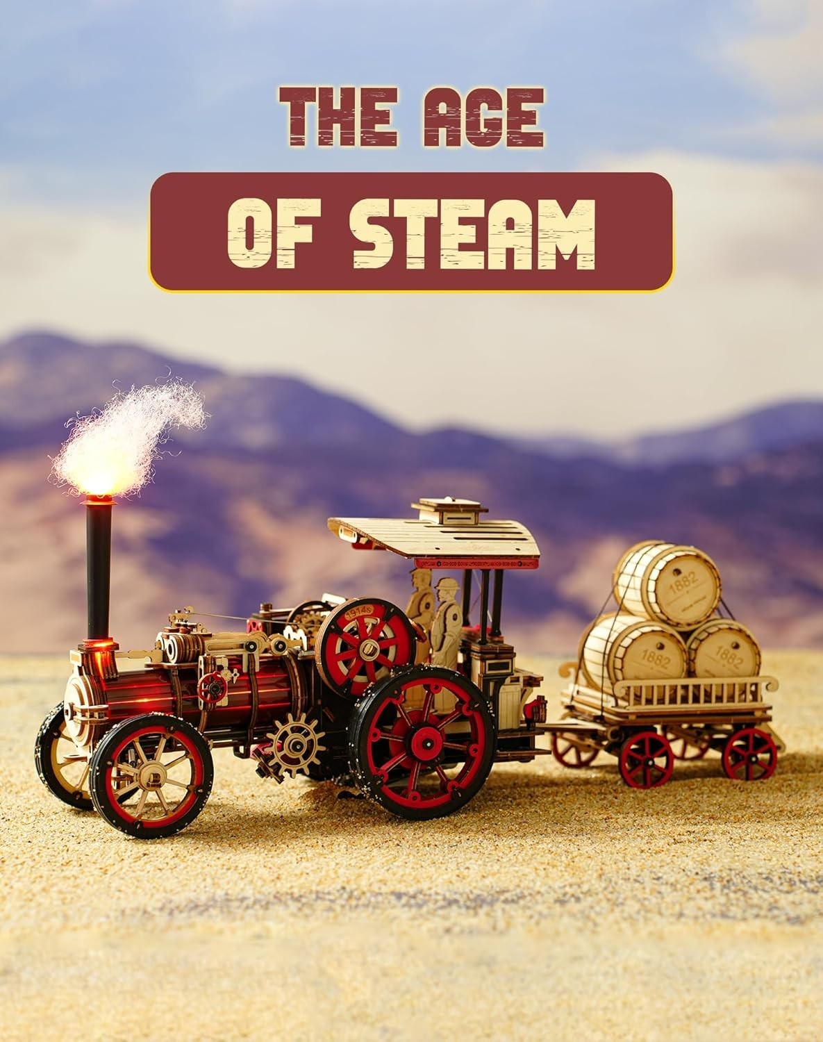 3D Wooden Steam Engine Train Model Kit Motorized LED DIY Puzzle Gift