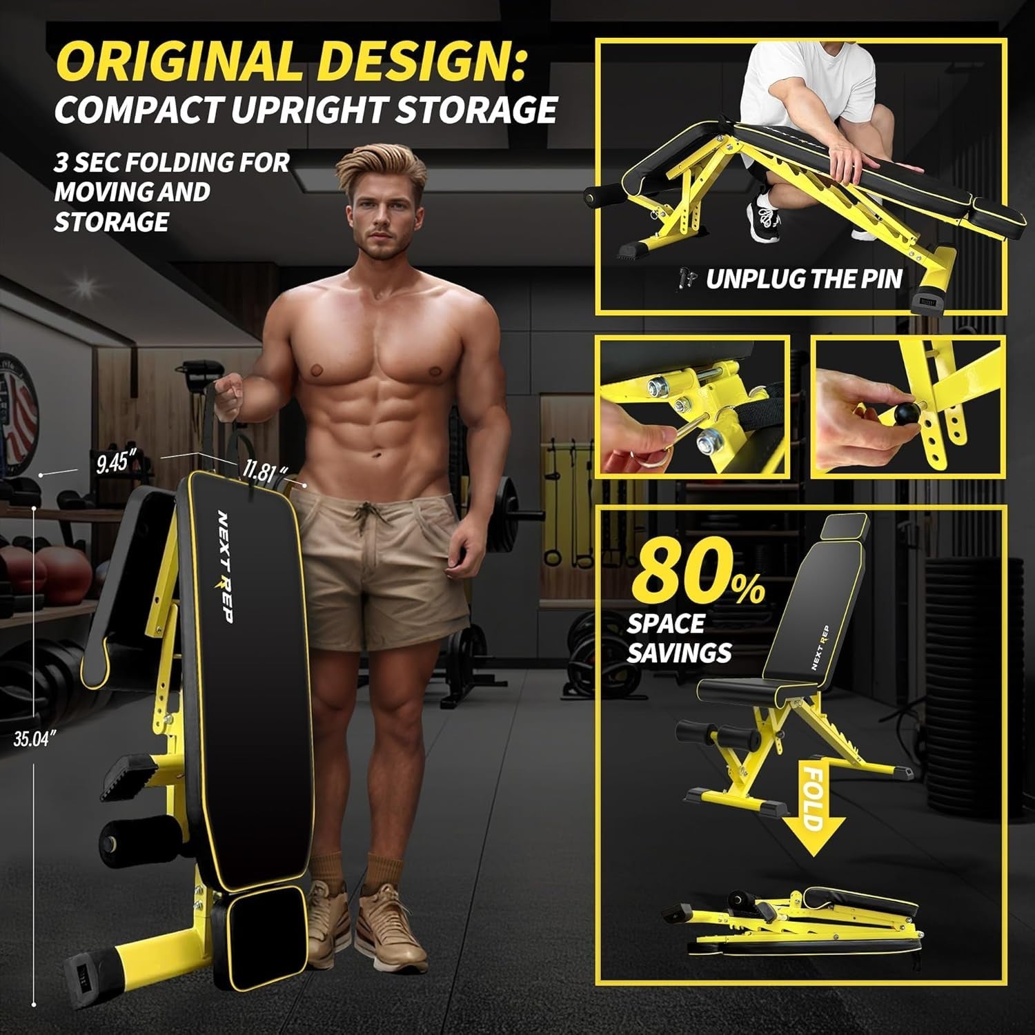 1000lb Adjustable Weight Bench Fast Folding Incline Decline Home Gym