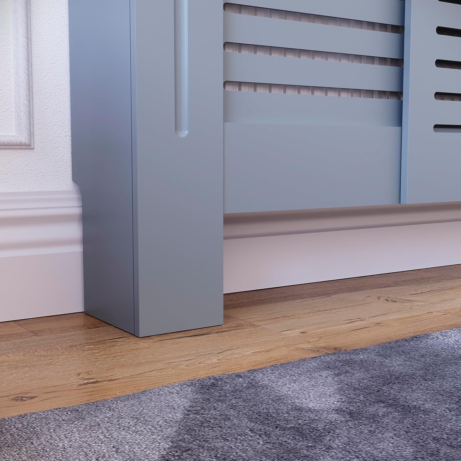 Adjustable Grey Radiator Cover 195x80x16cm Modern MDF Slatted Heating Cabinet