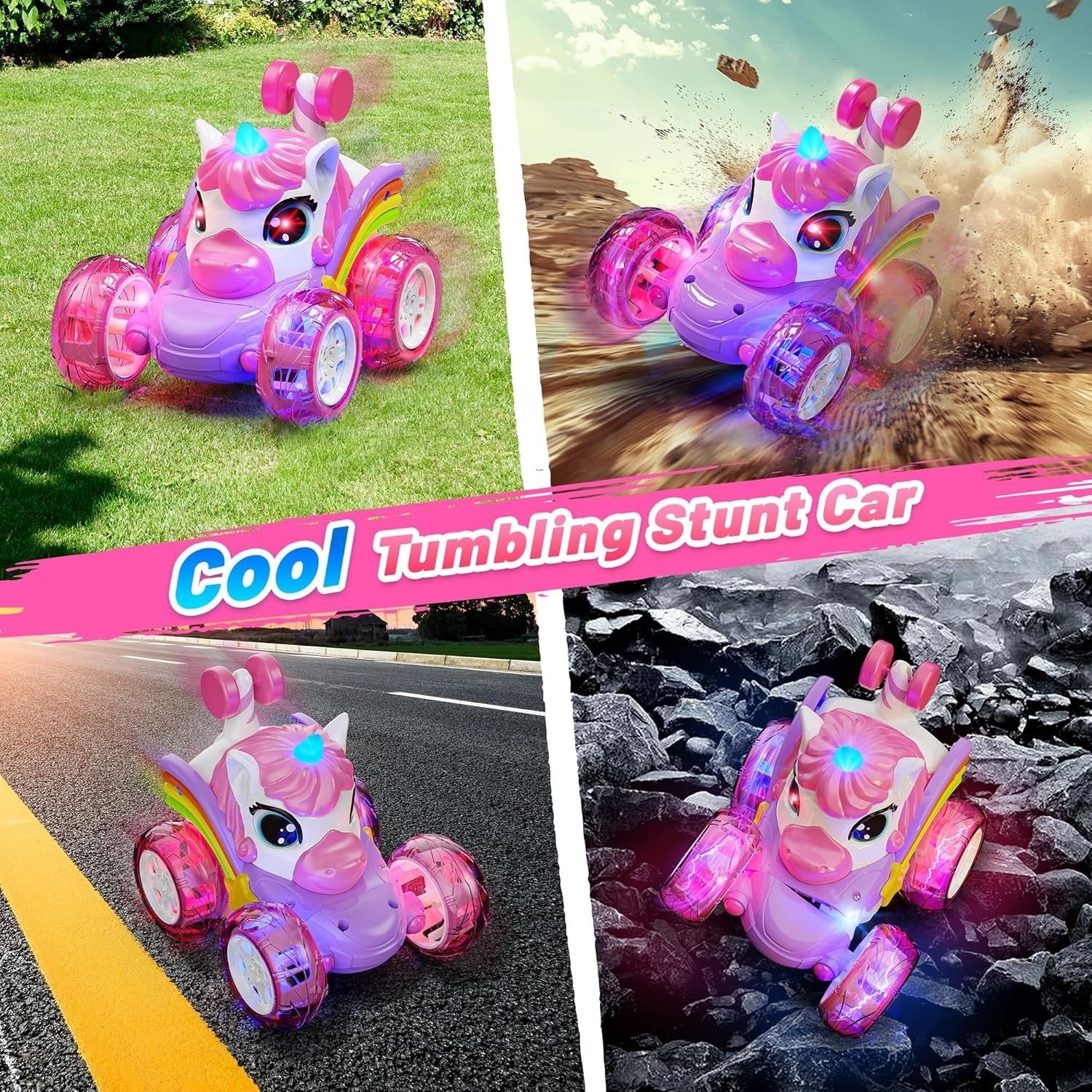 Unicorn RC Car for Girls – LED Stunt Remote Control Toy for Kids 3-6