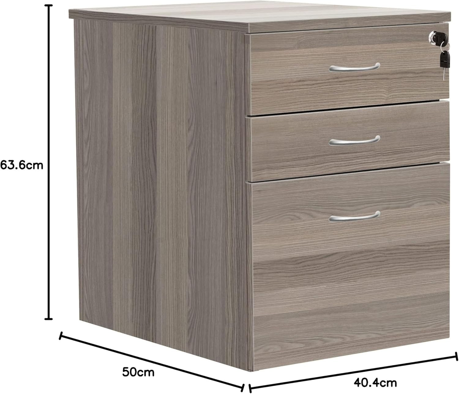 Grey Oak Mobile Filing Cabinet 3 Drawer Lockable Under Desk A4