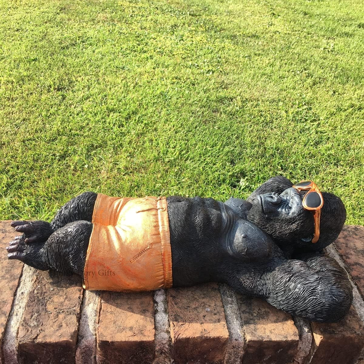 Chilling Gorilla Ornament with Sunglasses | Large Resin Garden Statue 44cm