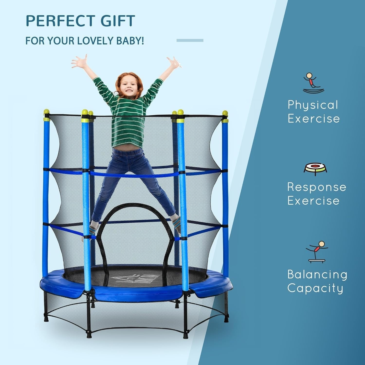 4.6FT Kids Trampoline with Safety Net Indoor Outdoor Ages 3-10