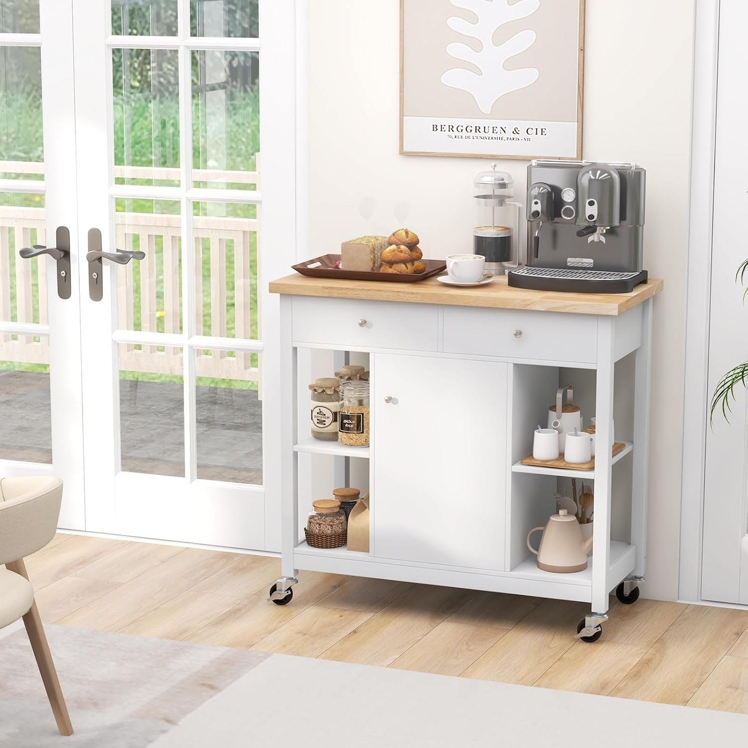 Kitchen Island Trolley with Drawers & Adjustable Shelf White 99x46x90cm