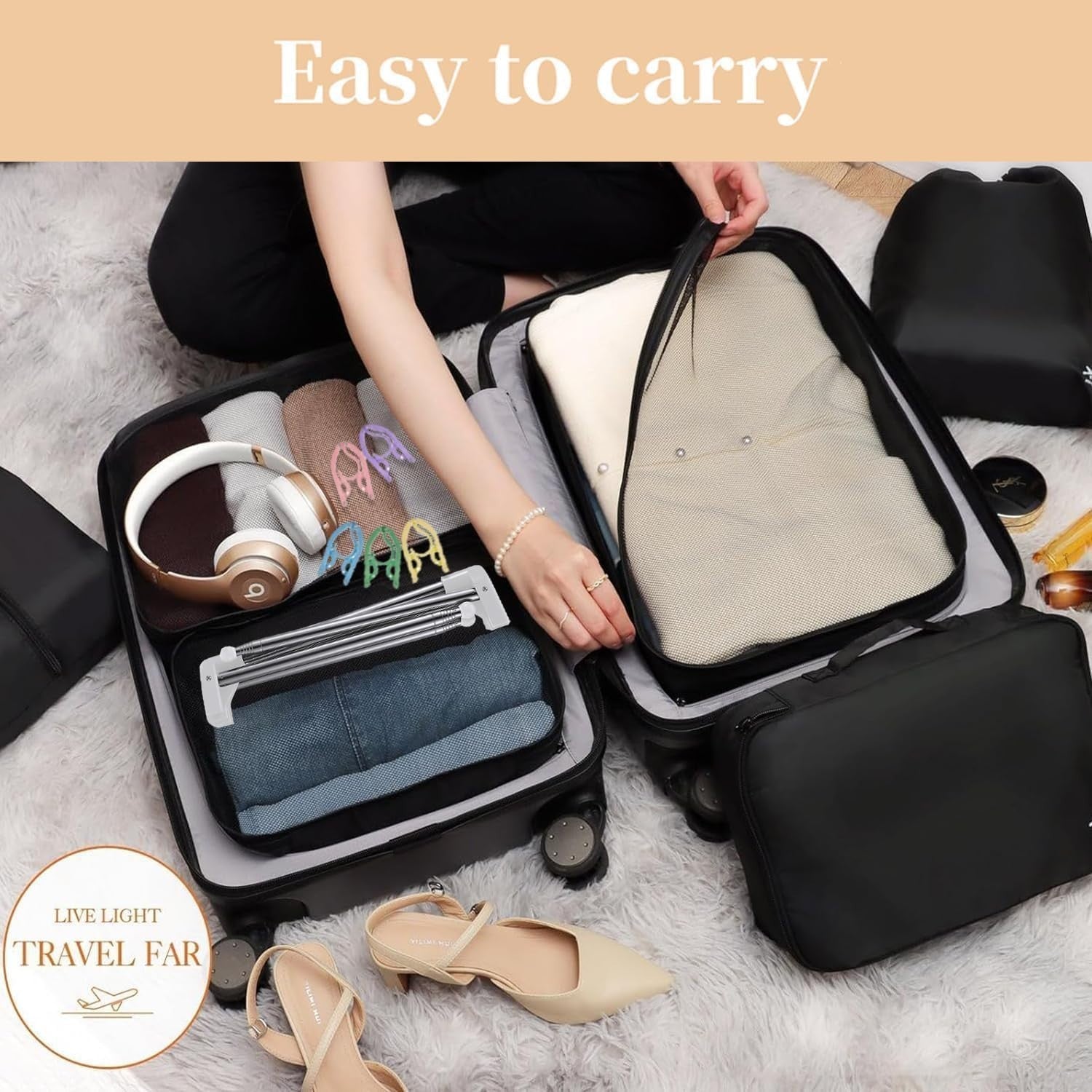 Portable Folding Clothes Rack Travel Collapsible Rail White