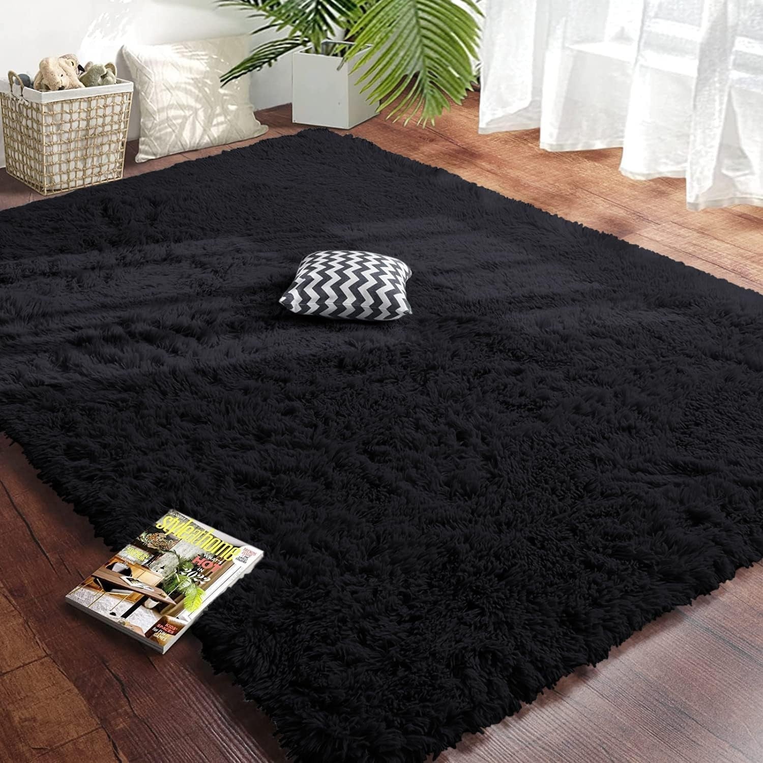 Black Shaggy Area Rugs Set 2pcs 120x170cm Super Soft Non Slip Bedroom Rugs