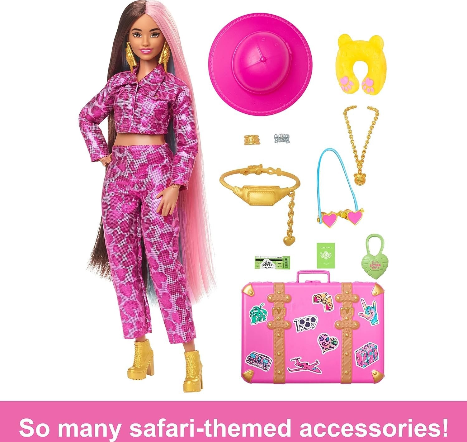Safari Travel Fashion Doll Animal Print Outfit Pink Suitcase Accessories