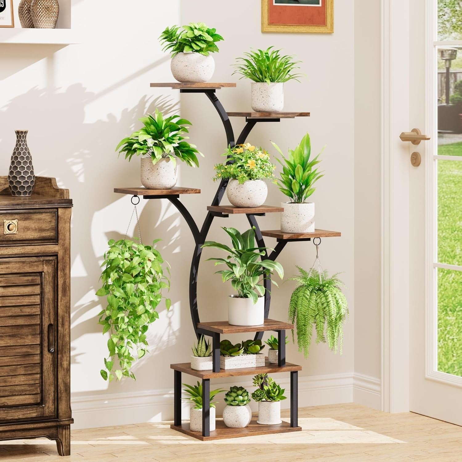 8-Tier Metal Plant Stand with Grow Lights, 122cm Indoor Flower Shelf Rack