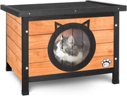 Outdoor Wooden Cat House with Water-Resistant Roof & Cat Ear Door 57x45x43cm