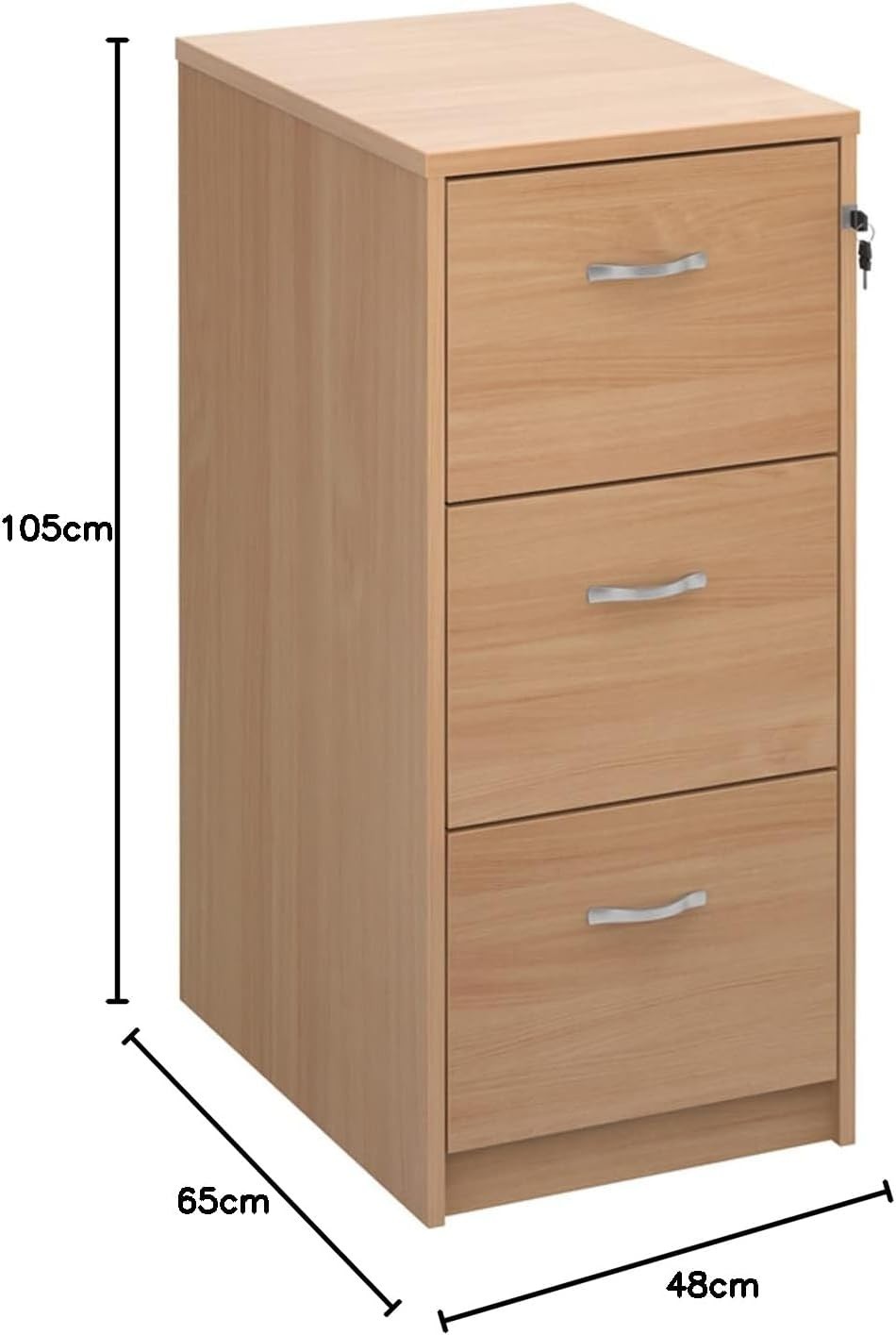 Beech Executive Filing Cabinet 3 Drawer Lockable Tall Office Storage