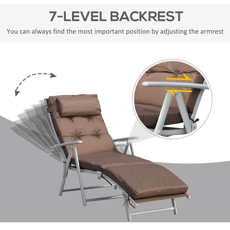 Reclining Padded Garden Lounger Folding Steel Frame Adjustable Brown