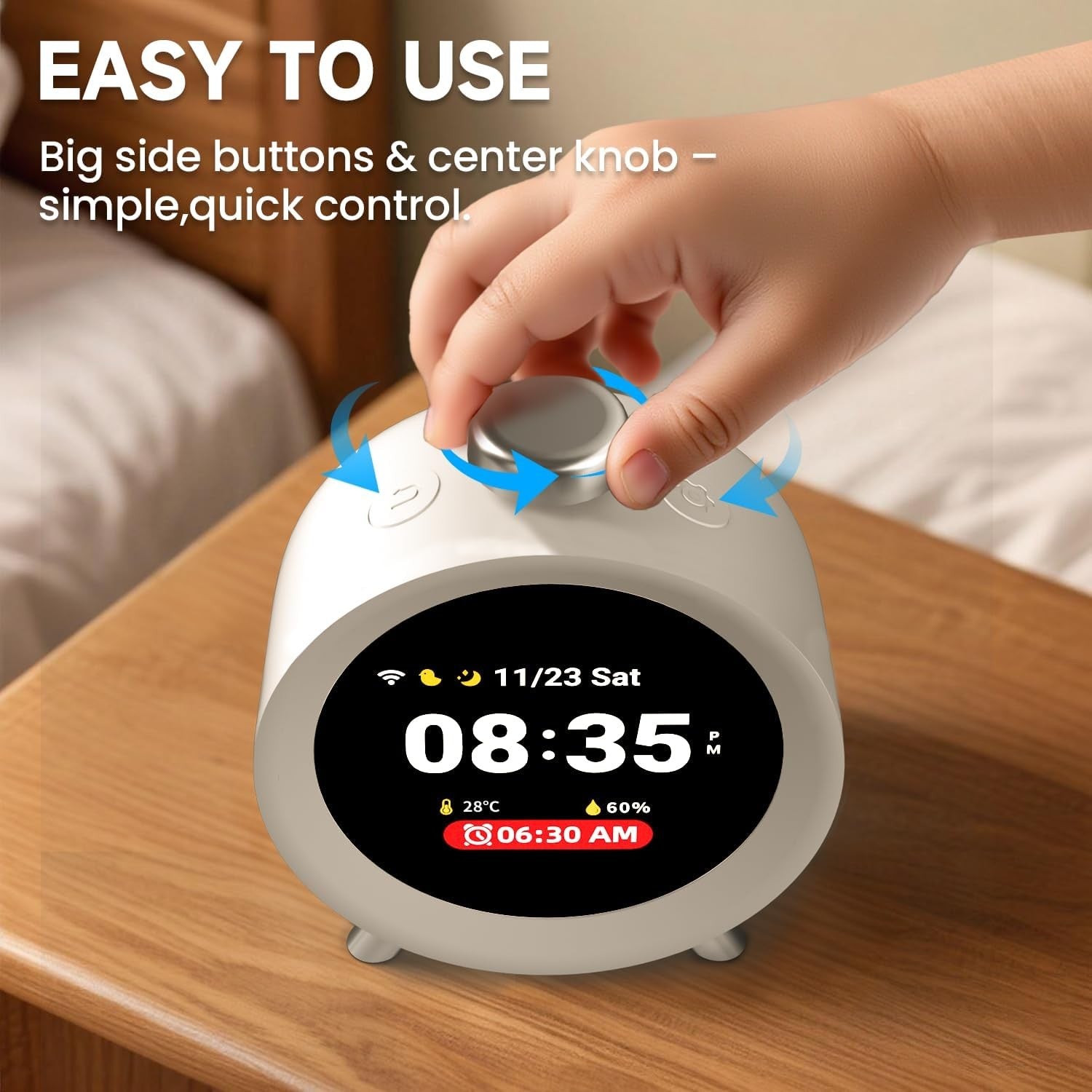 Smart Digital Alarm Clock App Control Animated Display Temp Humidity Sensor
