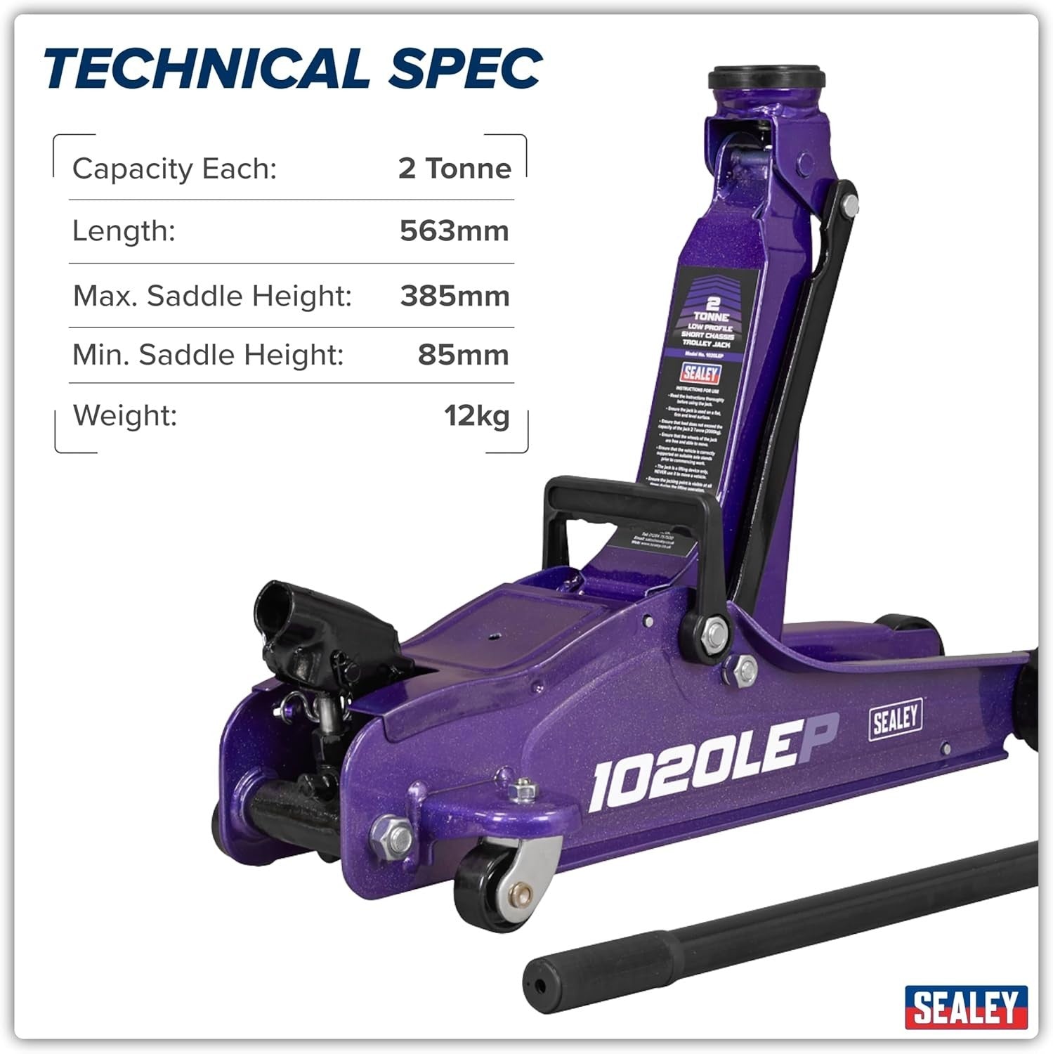 2 Ton Low Profile Trolley Jack 85–385mm Heavy Duty Short Chassis Purple