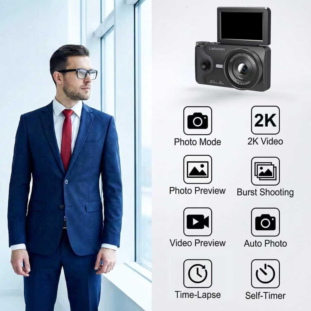 4K 64MP Digital Camera Flip Screen Autofocus Vlogging Camera 32GB Kit