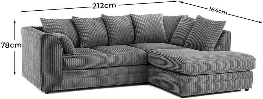 Grey Jumbo Cord 4-Seater L Shape Sofa Fire Resistant Soft Cushions Modern
