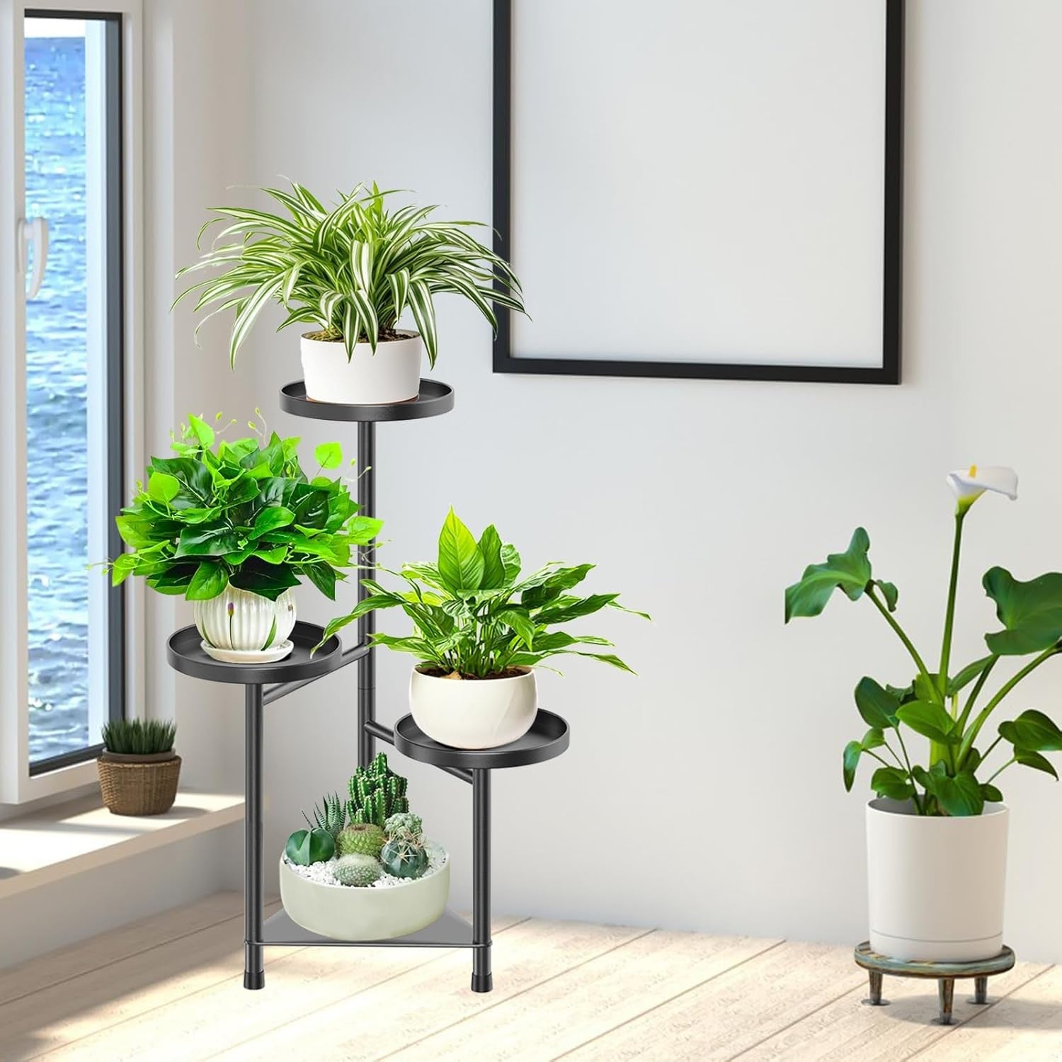 4 Tier Metal Corner Plant Stand Indoor Outdoor Flower Display Rack Black