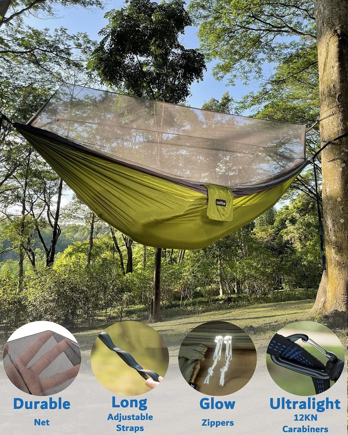 Camping Hammock Tent with Rain Fly | Double Bug Net Hammock | Portable Hiking