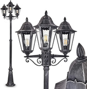 Lignac 245cm 3-Arm Vintage Outdoor Lamp Post Black Silver IP44