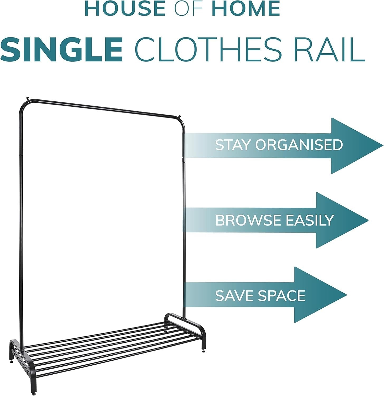 Heavy Duty Metal Clothes Rail with Shoe Rack Black 160cm