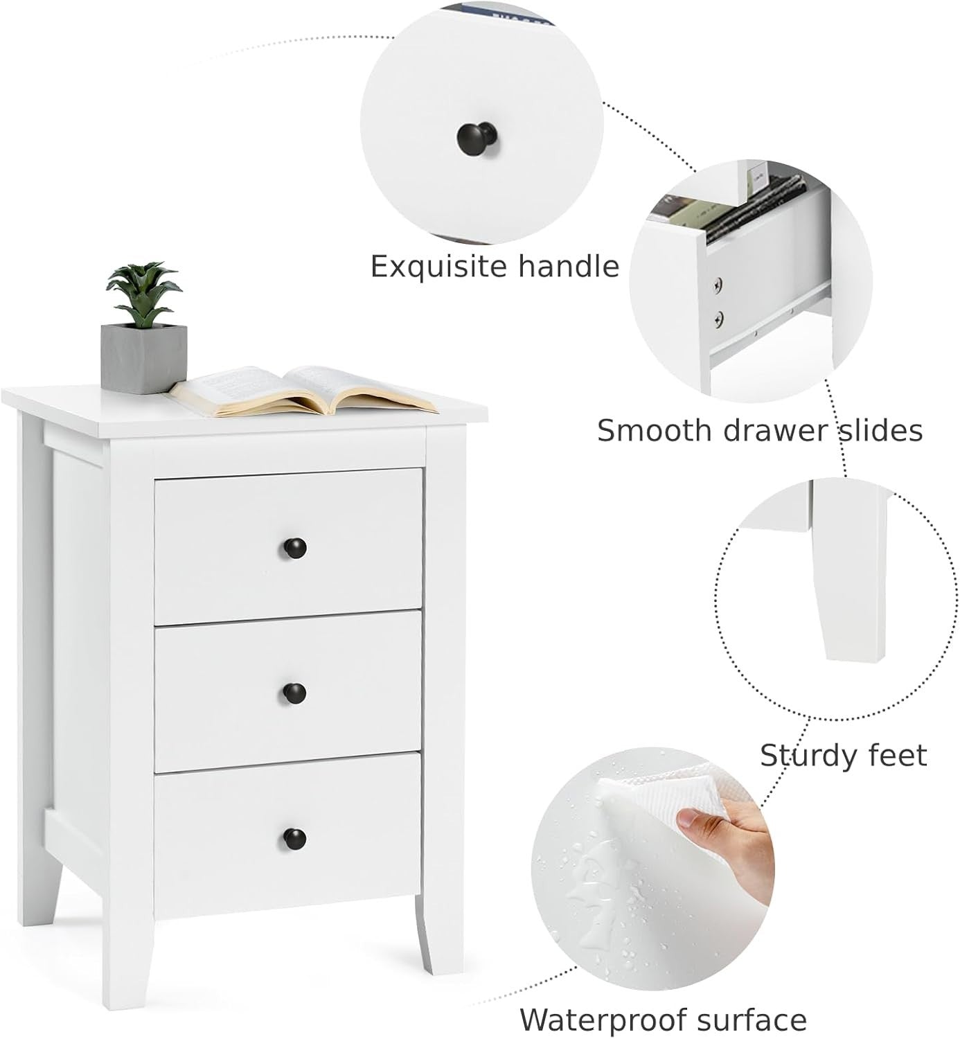 Set of 2 White 3 Drawer Bedside Tables | Modern Wooden Nightstands