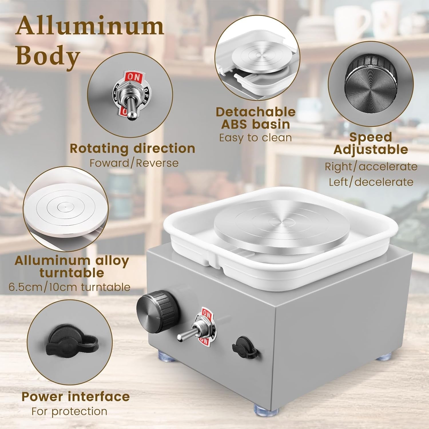 Mini Pottery Wheel Adjustable Speed Electric Ceramic Craft Kit Kids Adults