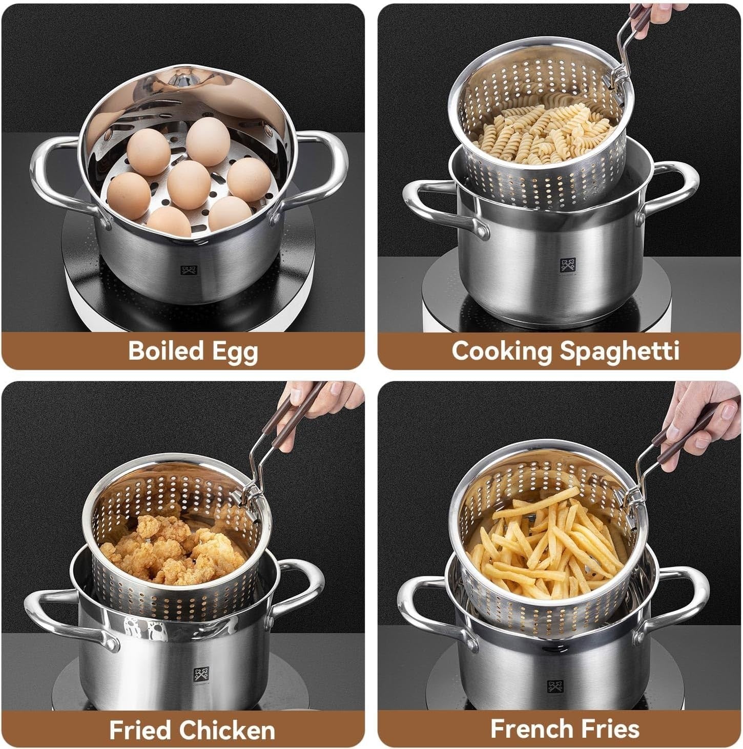 4L Stainless Steel Deep Fryer Pot w Strainer Basket Lid Camping Kitchen