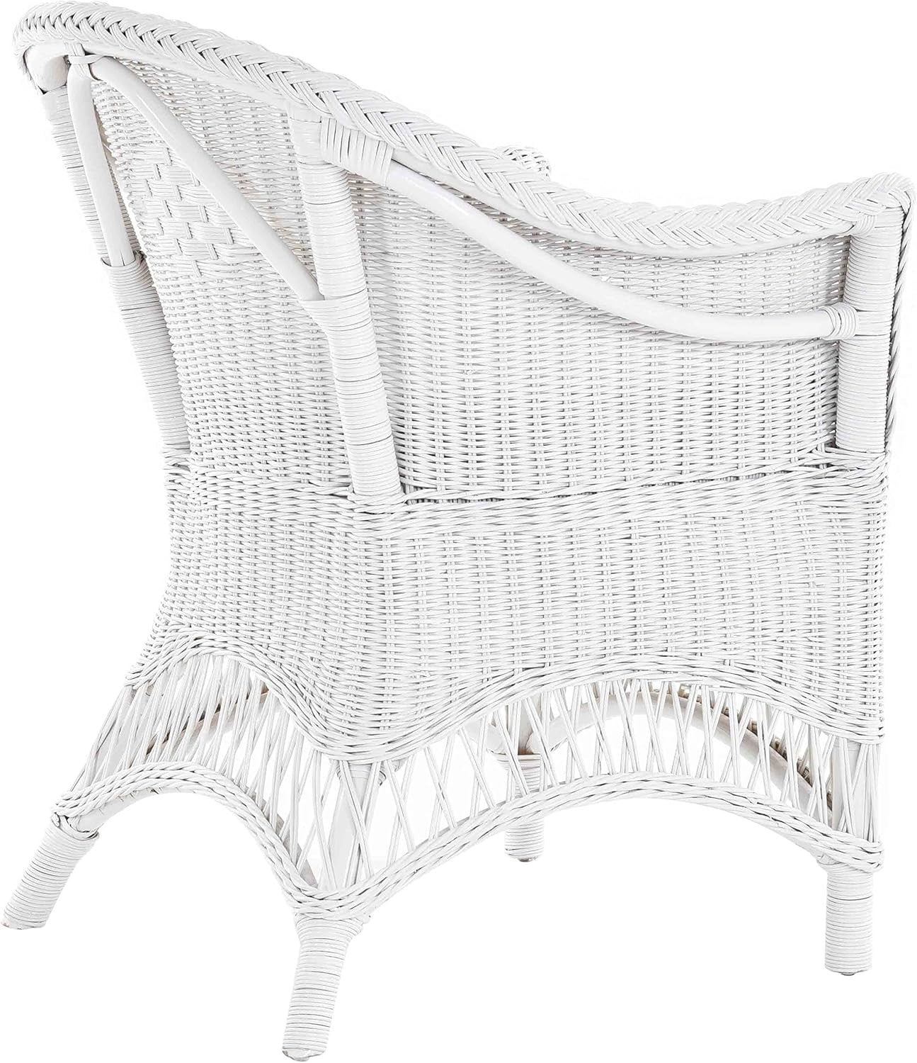 White Rattan Armchair Padded Country Wicker Lounge Chair Indoor Conservatory