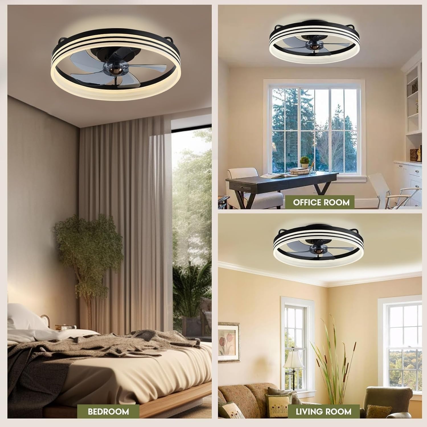 50cm Modern Black Ceiling Fan Light with Remote & App, 6 Speeds, Dimmable LED