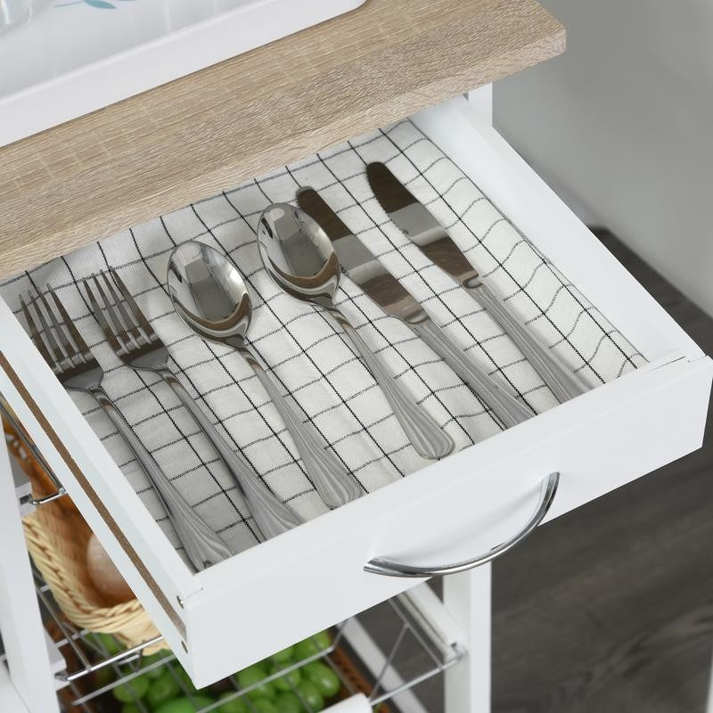 Rolling Kitchen Cart Storage Trolley with 4 Baskets, Drawer & Wheels