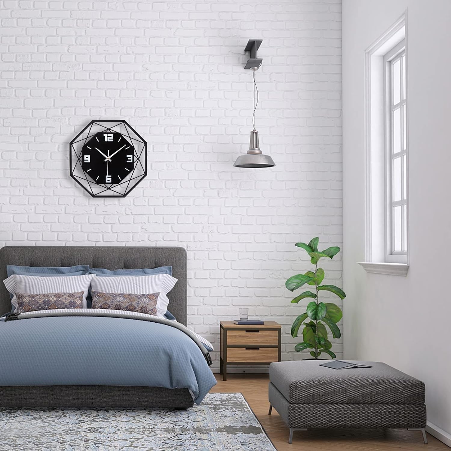 Modern Metal Wall Clock 30cm Silent Non-Ticking Geometric Black Home Decor