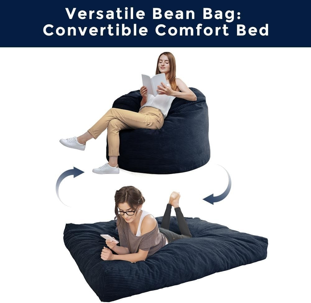 Convertible Bean Bag Chair to Bed Plush Sofa Lounger Soft Removable Cover