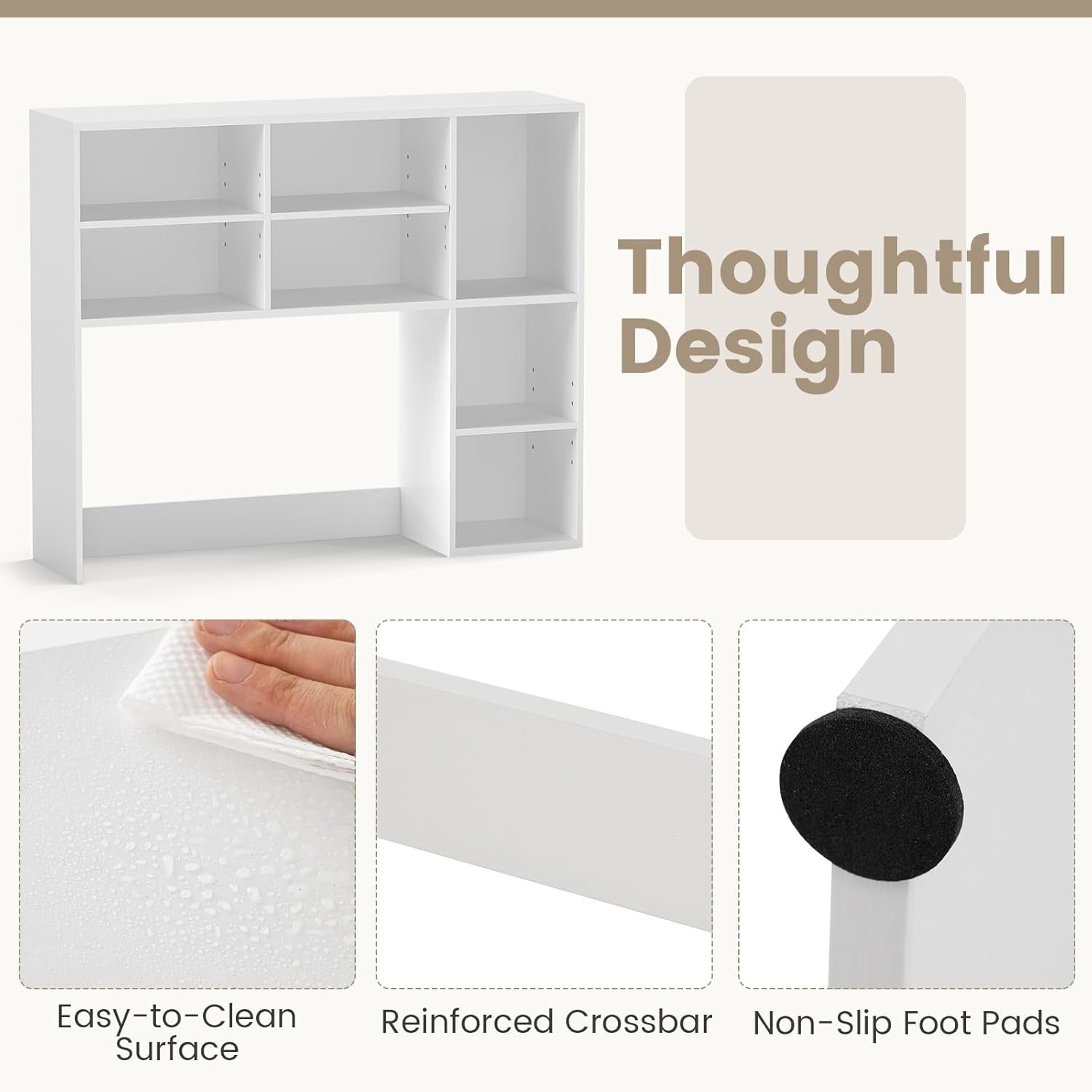 White Desktop Bookshelf 3-Shelf Adjustable Hutch Organizer Rack 94cm