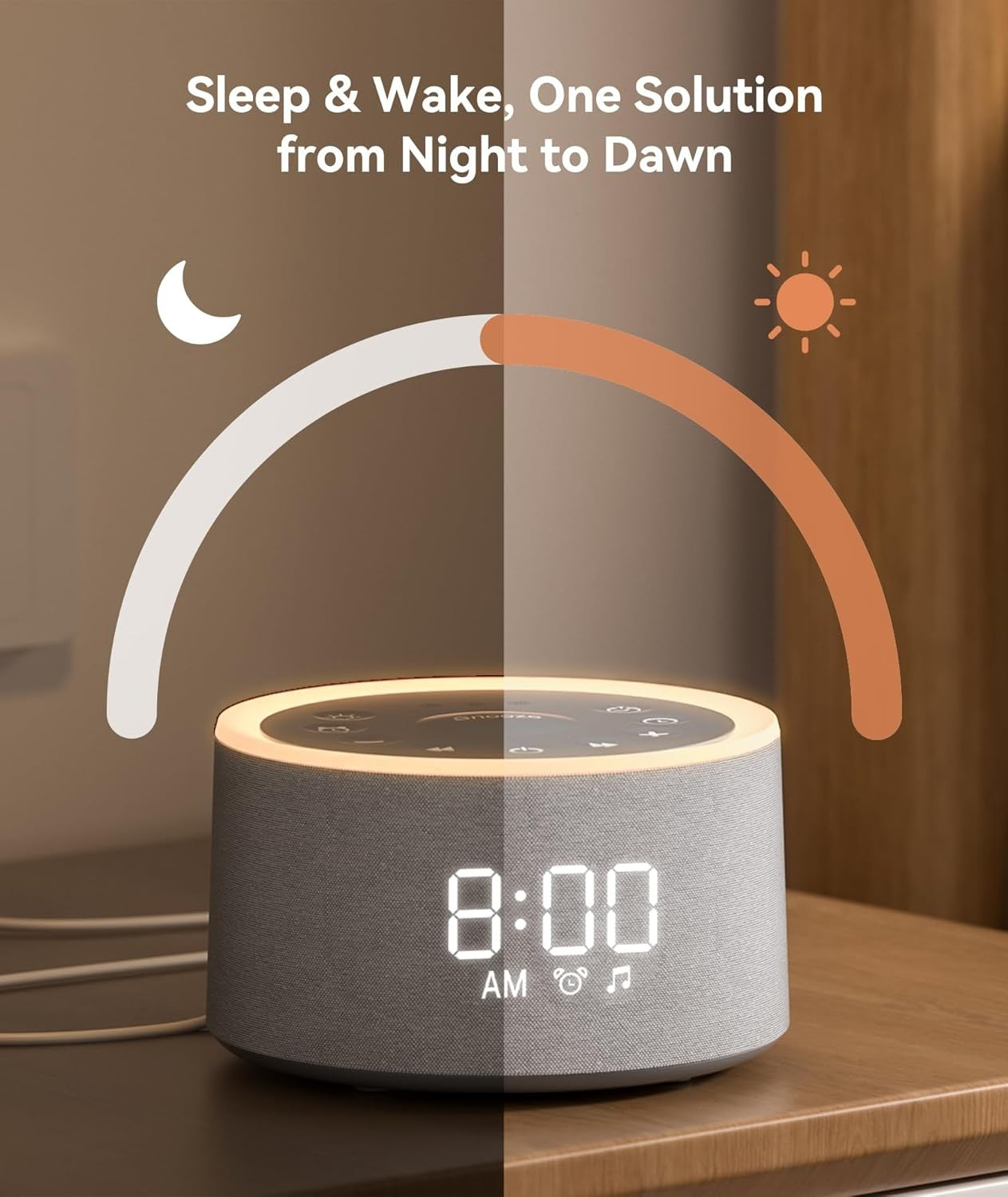 White Noise Machine Alarm Clock Night Light 29 Sounds Dimmable Display
