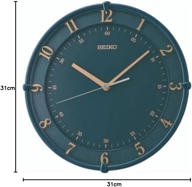 Silent Grey Wall Clock 31cm Modern Battery Gold Numerals Home Office Decor