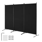 3 Panel Folding Room Divider Black Privacy Screen Freestanding 258x181cm