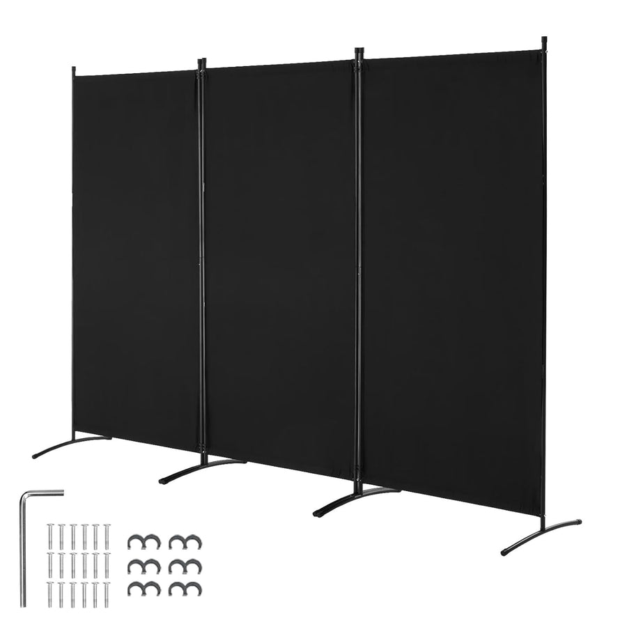 3 Panel Folding Room Divider Black Privacy Screen Freestanding 258x181cm