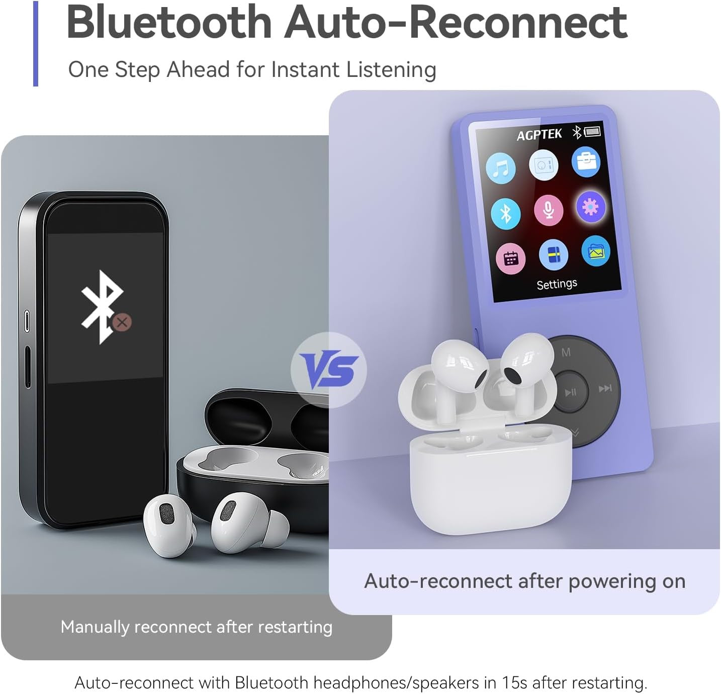 64GB Bluetooth 5.3 MP3 Player Purple 1.8" Screen FM Recorder Speaker