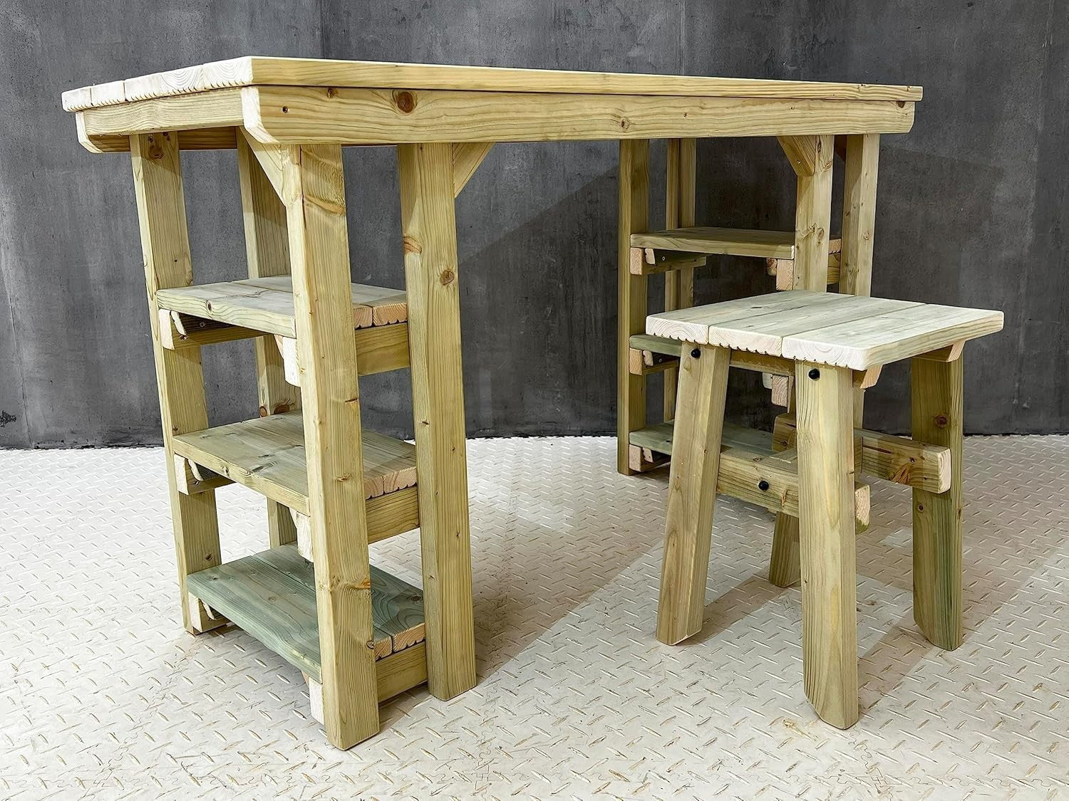 150cm Wooden Garden Potting Table with Chair – Multi-Purpose Outdoor Workbench